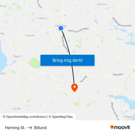 Herning St. to Billund map