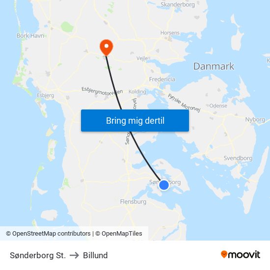 Sønderborg St. to Billund map
