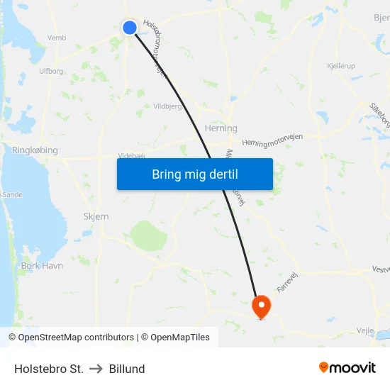 Holstebro St. to Billund map