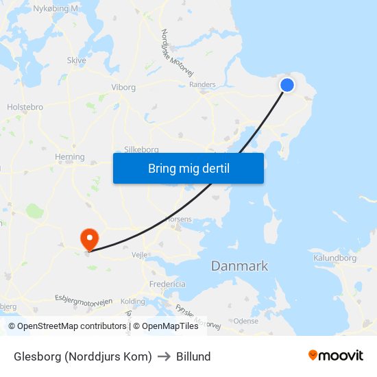 Glesborg (Norddjurs Kom) to Billund map