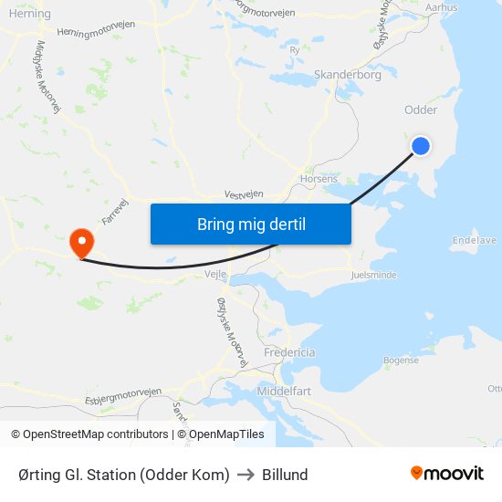Ørting Gl. Station (Odder Kom) to Billund map
