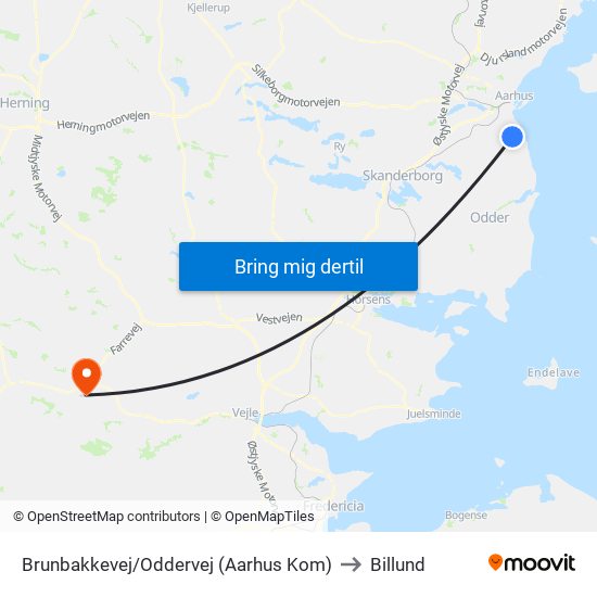 Brunbakkevej/Oddervej (Aarhus Kom) to Billund map