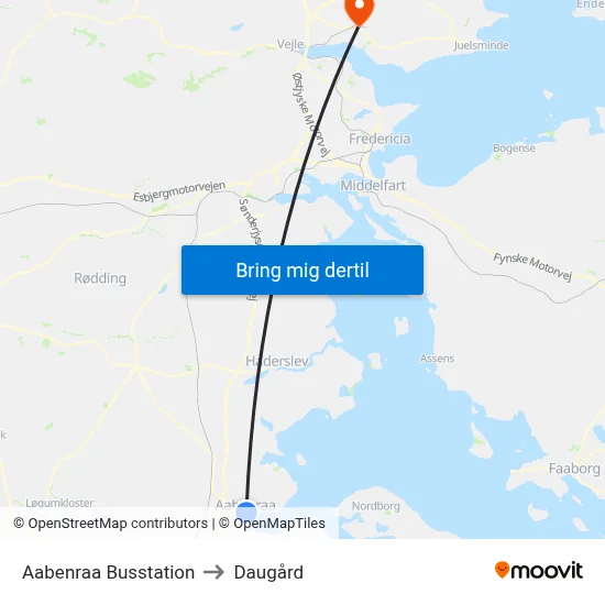 Aabenraa Busstation to Daugård map