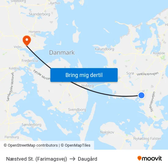 Næstved St. (Farimagsvej) to Daugård map