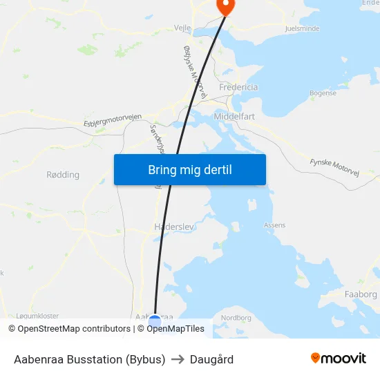 Aabenraa Busstation (Bybus) to Daugård map