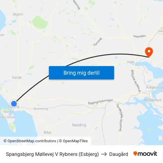 Spangsbjerg Møllevej V Rybners (Esbjerg) to Daugård map