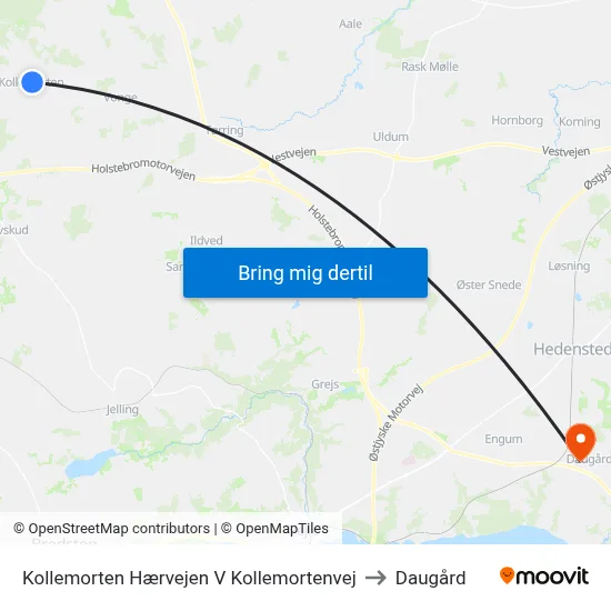 Kollemorten Hærvejen V Kollemortenvej to Daugård map