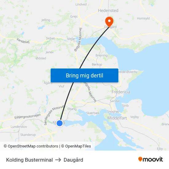 Kolding Busterminal to Daugård map