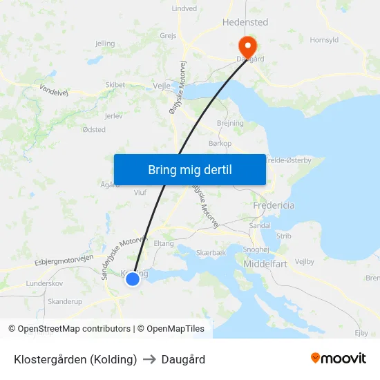 Klostergården (Kolding) to Daugård map