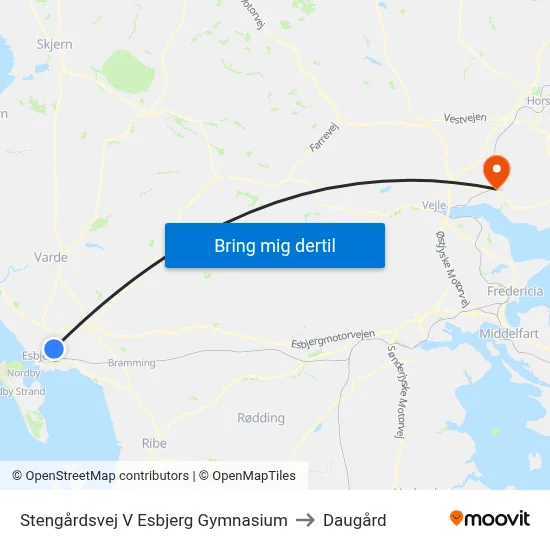 Stengårdsvej V Esbjerg Gymnasium to Daugård map