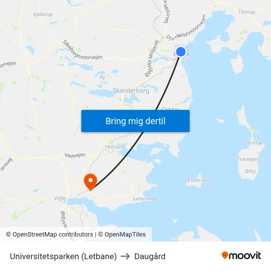 Universitetsparken (Letbane) to Daugård map