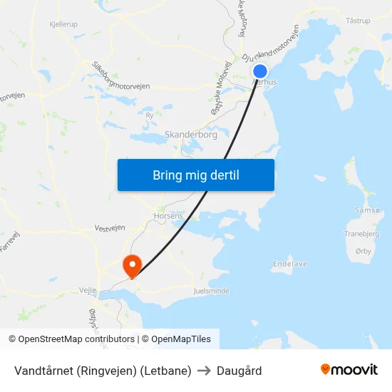 Vandtårnet (Ringvejen) (Letbane) to Daugård map