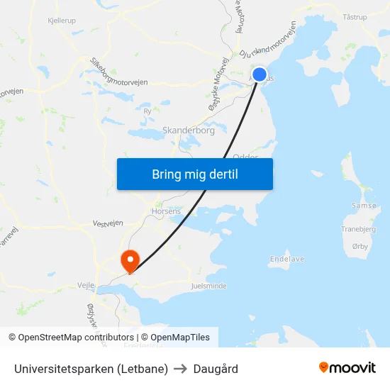 Universitetsparken (Letbane) to Daugård map