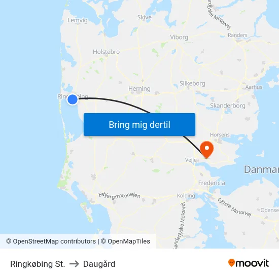 Ringkøbing St. to Daugård map
