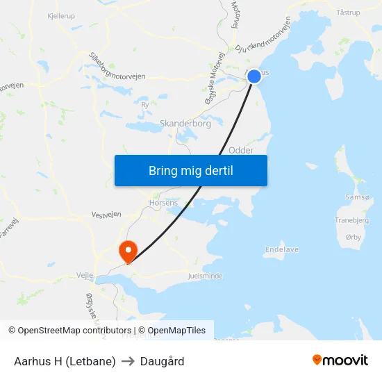 Aarhus H (Letbane) to Daugård map