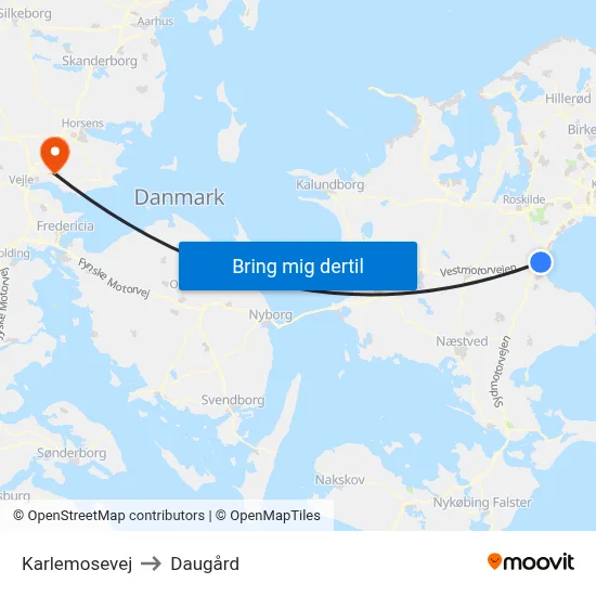 Karlemosevej to Daugård map