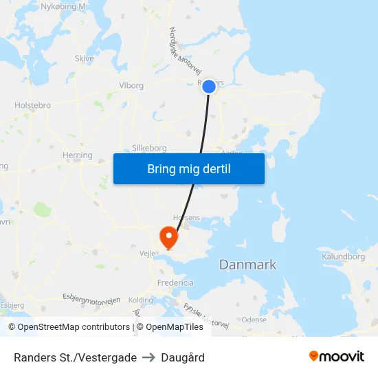 Randers St./Vestergade to Daugård map