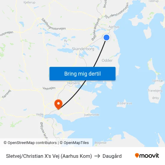 Sletvej/Christian X's Vej (Aarhus Kom) to Daugård map