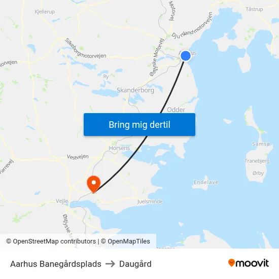 Aarhus Banegårdsplads to Daugård map