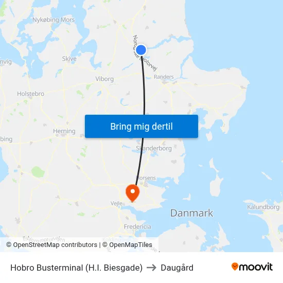Hobro Busterminal (H.I. Biesgade) to Daugård map