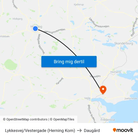 Lykkesvej/Vestergade (Herning Kom) to Daugård map
