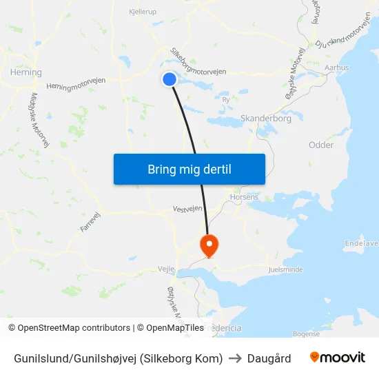 Gunilslund/Gunilshøjvej (Silkeborg Kom) to Daugård map