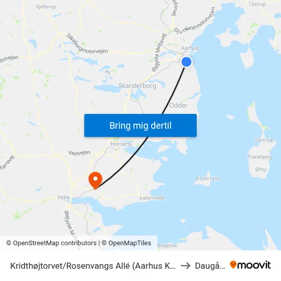 Kridthøjtorvet/Rosenvangs Allé (Aarhus Kom) to Daugård map