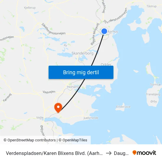 Verdenspladsen/Karen Blixens Blvd. (Aarhus Kom) to Daugård map