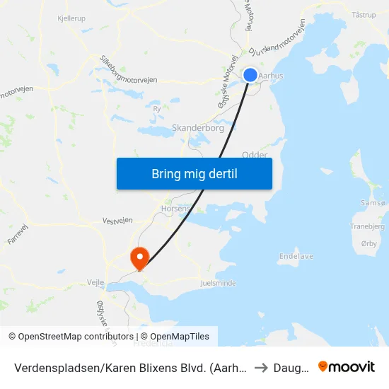 Verdenspladsen/Karen Blixens Blvd. (Aarhus Kom) to Daugård map