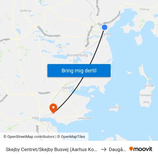 Skejby Centret/Skejby Busvej (Aarhus Kom) to Daugård map