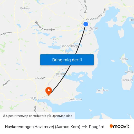 Havkærvænget/Havkærvej (Aarhus Kom) to Daugård map
