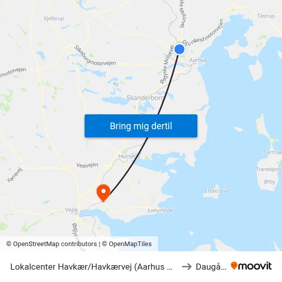 Lokalcenter Havkær/Havkærvej (Aarhus Kom) to Daugård map