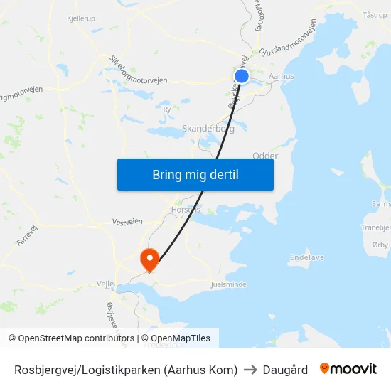 Rosbjergvej/Logistikparken (Aarhus Kom) to Daugård map