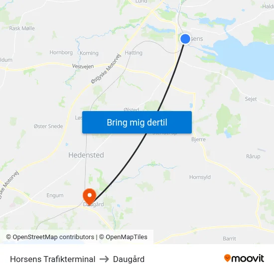 Horsens Trafikterminal to Daugård map