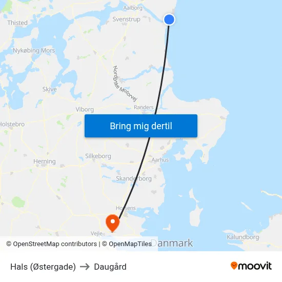 Hals (Østergade) to Daugård map