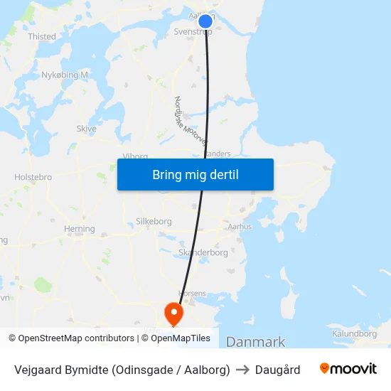 Vejgaard Bymidte (Odinsgade / Aalborg) to Daugård map