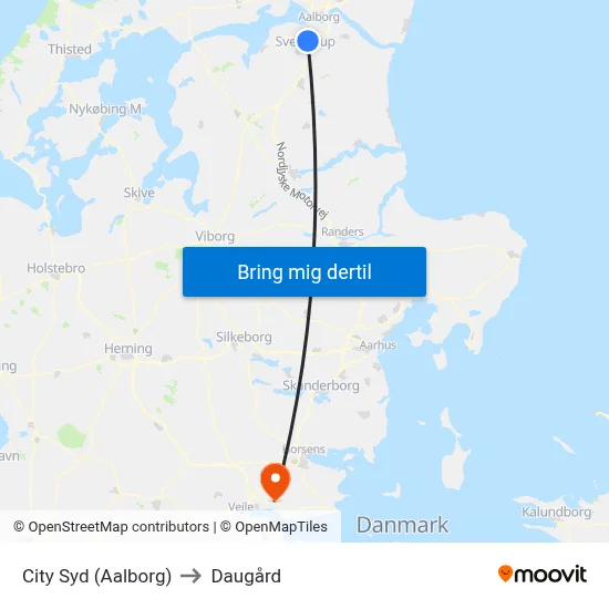 City Syd (Aalborg) to Daugård map
