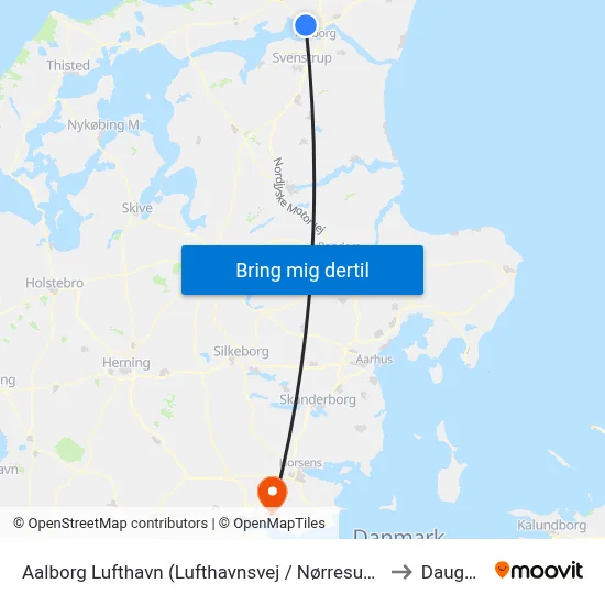 Aalborg Lufthavn (Lufthavnsvej / Nørresundby) to Daugård map