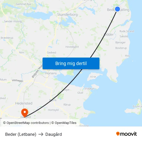 Beder (Letbane) to Daugård map