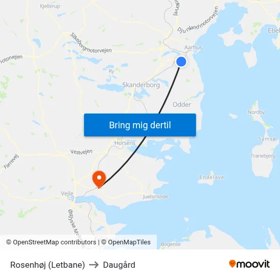Rosenhøj (Letbane) to Daugård map