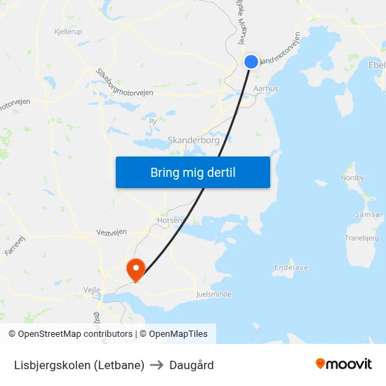 Lisbjergskolen (Letbane) to Daugård map