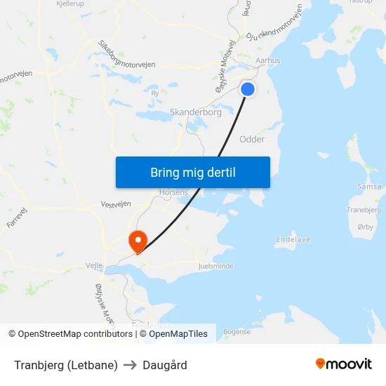 Tranbjerg (Letbane) to Daugård map
