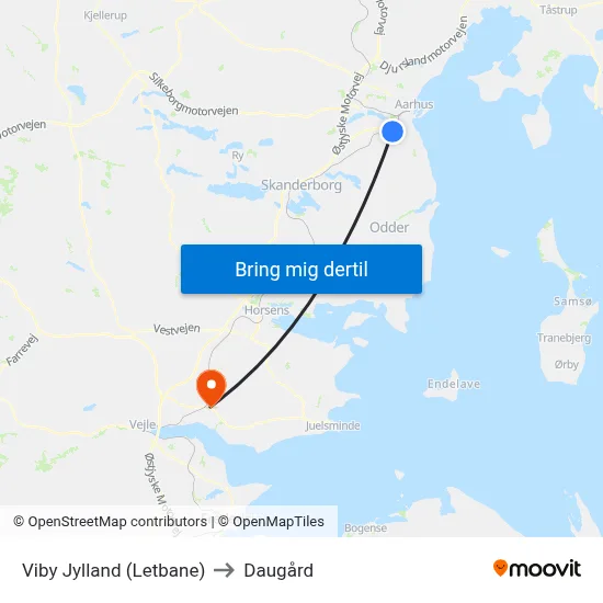 Viby Jylland (Letbane) to Daugård map