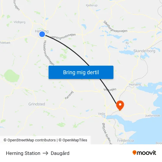 Herning Station to Daugård map