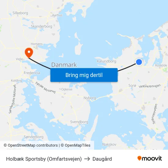 Holbæk Sportsby (Omfartsvejen) to Daugård map
