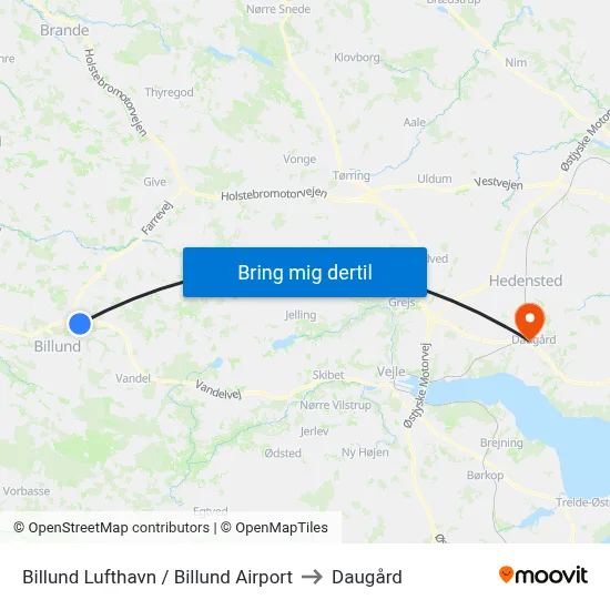 Billund Lufthavn / Billund Airport to Daugård map