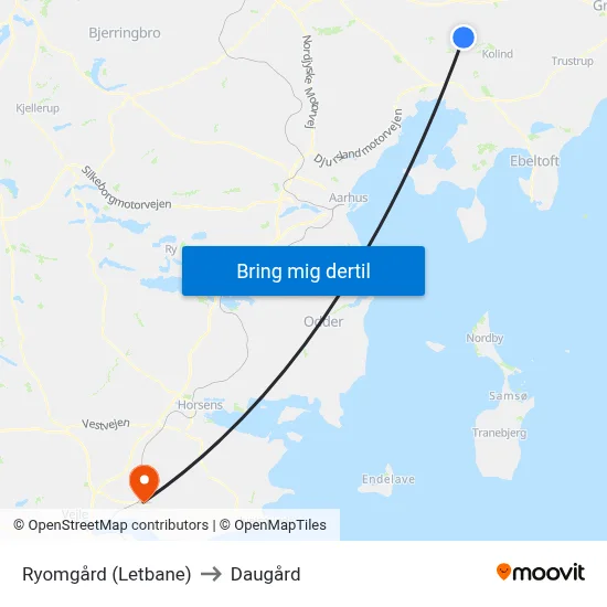 Ryomgård (Letbane) to Daugård map