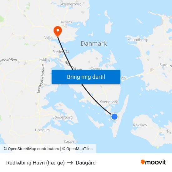 Rudkøbing Havn (Færge) to Daugård map