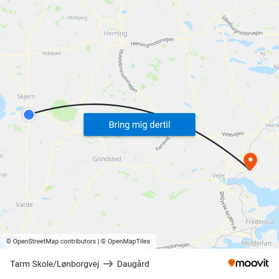 Tarm Skole/Lønborgvej to Daugård map
