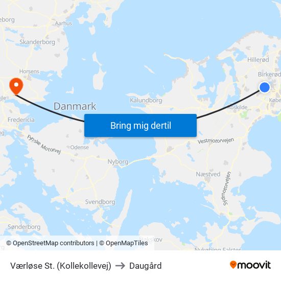 Værløse St. (Kollekollevej) to Daugård map
